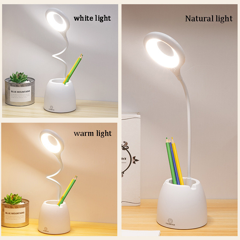 Asztali lámpa LED-es irodai Flexo asztali lámpa tolltartóval USB újratölthető érintésmentes, fokozatmentesen tompított fény Szemvédő olvasólámpa