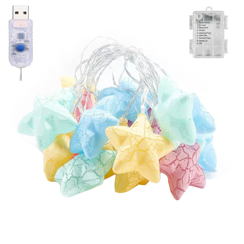 LED Ice Crack Star Lights Baterija / USB Kalėdų Pasakų Žvaigždės Šviestuvai Šiltai Balta Girliandos Apšvietimas Kalėdų vestuvių namų dekoras