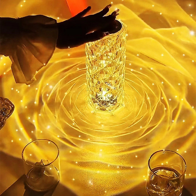 3/16 värvi LED kristallist laualamp Rose atmosfäärivalgusprojektor puutetundlik kaugjuhtimispult romantiline teemantvalgusti USB peovalgusti