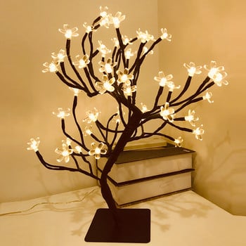 LED Декоративна настолна лампа Cherry Blossom Tree Нощни светлини Nordic Crystal Flower Table Light за спалня Нощна декоративна настолна лампа