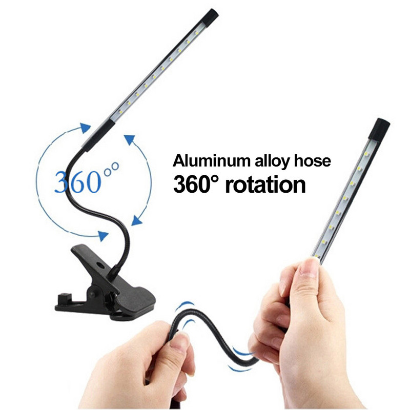 8 W LED apkabos stalinė lempa, jutiklinė stalinė lemputė, maitinama USB, 3 režimai, 10 lygių pritemdomi, lankstomi spaustukai