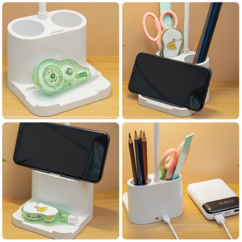 Acu aizsardzības galda lampas 2 pildspalvu turētājs Tālruņa turētājs lasīšanas gaisma USB galda lampa skārienvadības nakts gaismas guļamistabas studijām