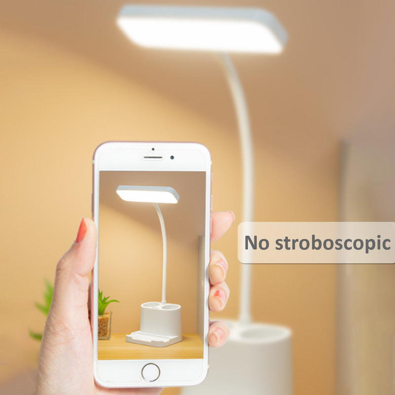 Acu aizsardzības galda lampas 2 pildspalvu turētājs Tālruņa turētājs lasīšanas gaisma USB galda lampa skārienvadības nakts gaismas guļamistabas studijām