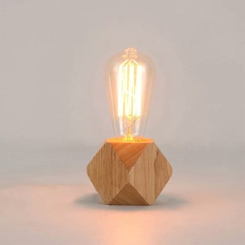 Lampă de noapte mică din lemn, lampă de masă mică, lampă de masă simplă pentru dormitor E27 iluminat de uz casnic