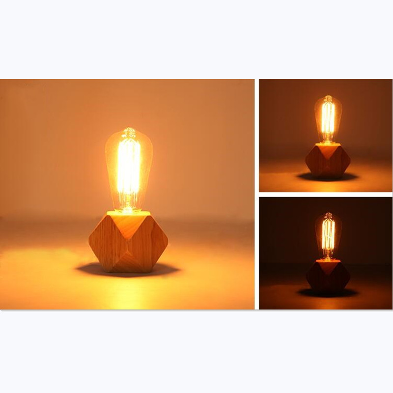 Lampă de noapte mică din lemn, lampă de masă mică, lampă de masă simplă pentru dormitor E27 iluminat de uz casnic