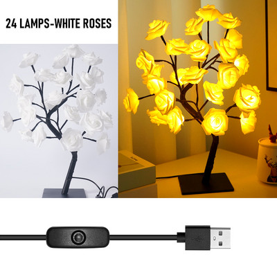 ins Dekoratiivne laualamp vahtraleht kirsiõielised roosid 24 LED-i öövalgusti USB-port Jõulud meisterdage loomingulised magamistoa lauavalgustid