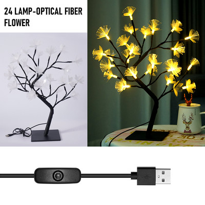ins Dekoratiivne laualamp vahtraleht kirsiõielised roosid 24 LED-i öövalgusti USB-port Jõulud meisterdage loomingulised magamistoa lauavalgustid