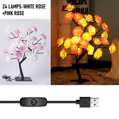 ins Dekoratiivne laualamp vahtraleht kirsiõielised roosid 24 LED-i öövalgusti USB-port Jõulud meisterdage loomingulised magamistoa lauavalgustid