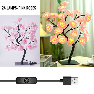 ins Dekoratiivne laualamp vahtraleht kirsiõielised roosid 24 LED-i öövalgusti USB-port Jõulud meisterdage loomingulised magamistoa lauavalgustid