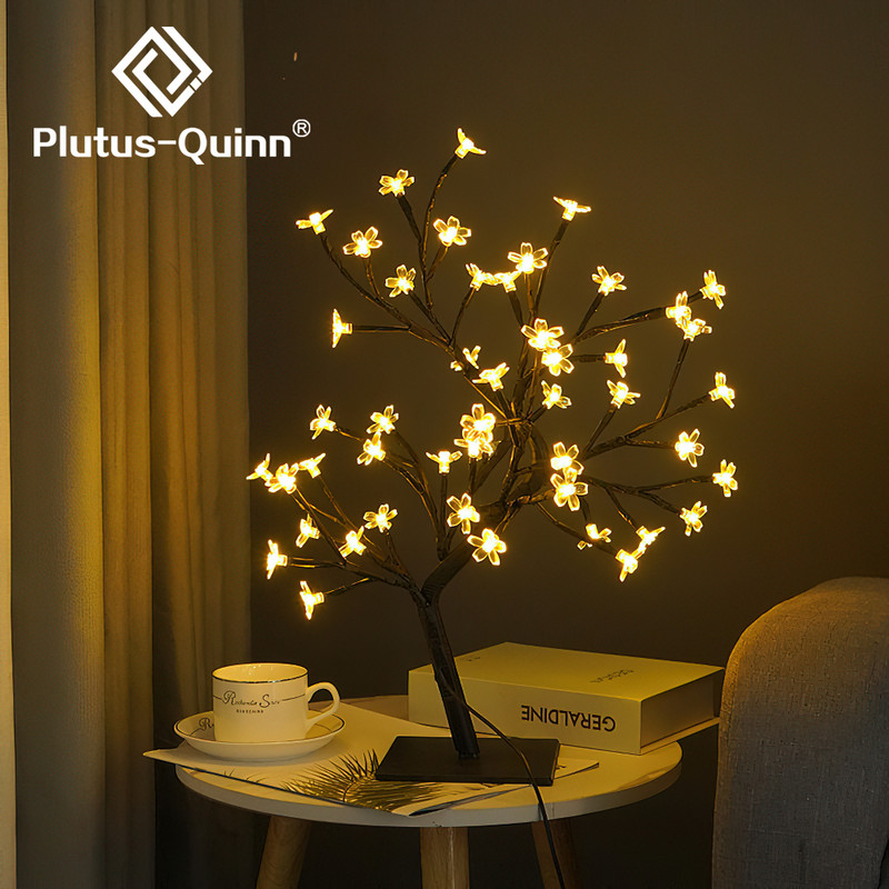 Lampă decorativă de masă ins Frunze de arțar, trandafiri cu flori de cireș, 24 LED-uri, lumină de noapte, port USB, bricolaj, lumini creative pentru birou pentru dormitor