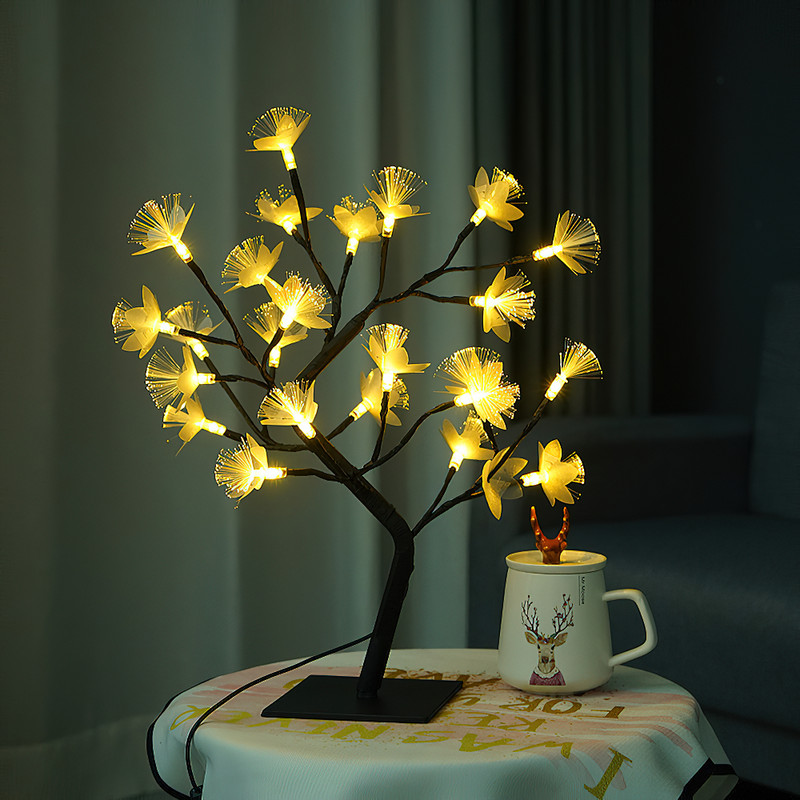 Lampă decorativă de masă ins Frunze de arțar, trandafiri cu flori de cireș, 24 LED-uri, lumină de noapte, port USB, bricolaj, lumini creative pentru birou pentru dormitor