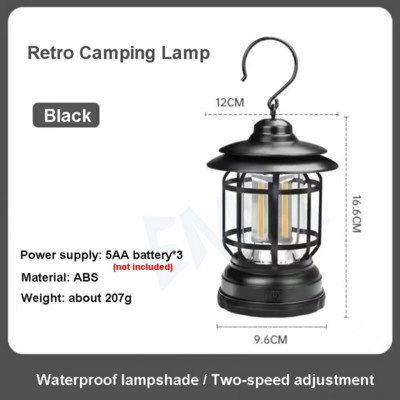 Lampă de camping portabilă retro clasică, suspendată în aer liber, reîncărcabilă prin USB, pentru cort de epocă, impermeabilă, pentru grădină, stradă