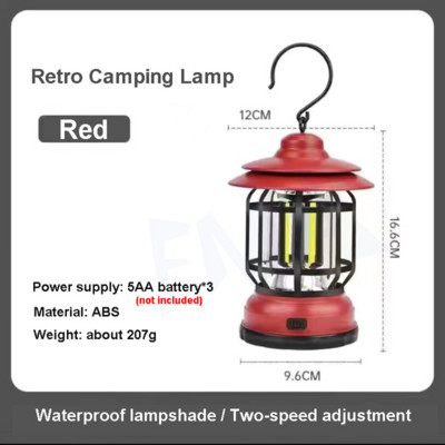 Lampă de camping portabilă retro clasică, suspendată în aer liber, reîncărcabilă prin USB, pentru cort de epocă, impermeabilă, pentru grădină, stradă