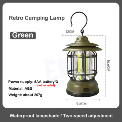 Lampă de camping portabilă retro clasică, suspendată în aer liber, reîncărcabilă prin USB, pentru cort de epocă, impermeabilă, pentru grădină, stradă