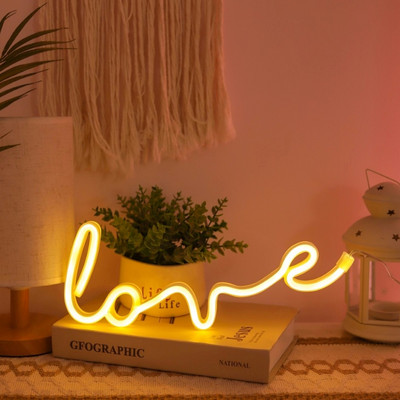 Love Shape Romote Éjszakai lámpa lámpa Rózsaszín lámpa Éjszakai lámpa karácsonyra Esküvői Születésnapi Asztali dekoráció LED neonlámpák