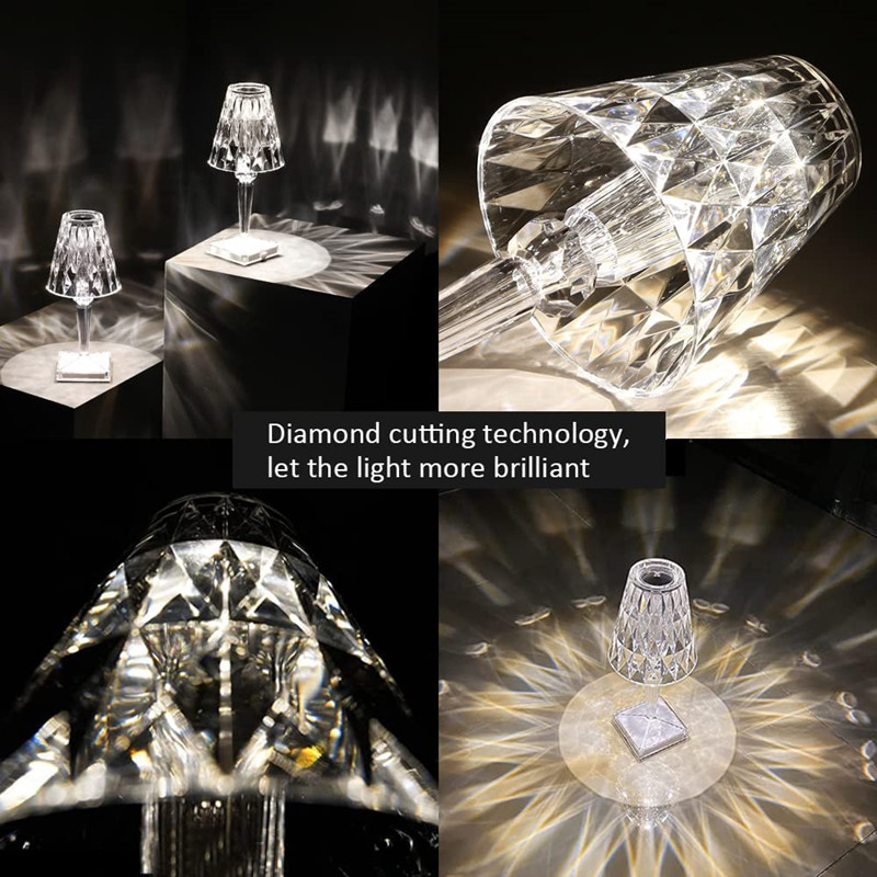 Lampă de masă cu LED Diamond Crystal Lampă de birou cu baterie reîncărcabilă tactilă Lumină de noapte din sticlă acrilică pentru restaurant/decor cafenea