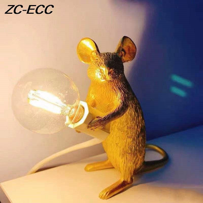 Nordic Mini Resin Mouse LED staliniai šviestuvai svetainei Miegamojo lova Stalinė lempa Mieli gyvūnų pelės dervos naktiniai šviestuvai