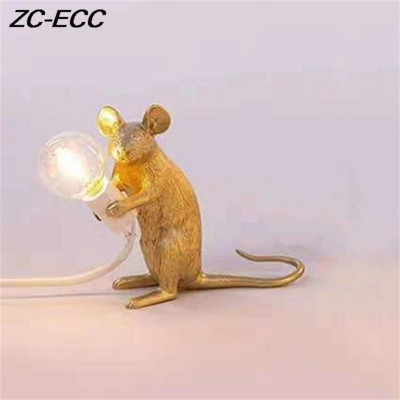 Nordic Mini Resin Mouse LED asztali lámpák nappaliba Hálószoba Éjjeli Asztali lámpa Aranyos Állat Egér Gyanta Éjszakai lámpák Lámpák