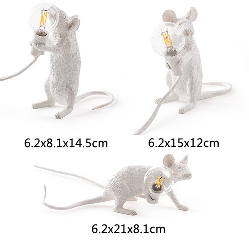 Nordic Mini Resin Mouse LED asztali lámpák nappaliba Hálószoba Éjjeli Asztali lámpa Aranyos Állat Egér Gyanta Éjszakai lámpák Lámpák