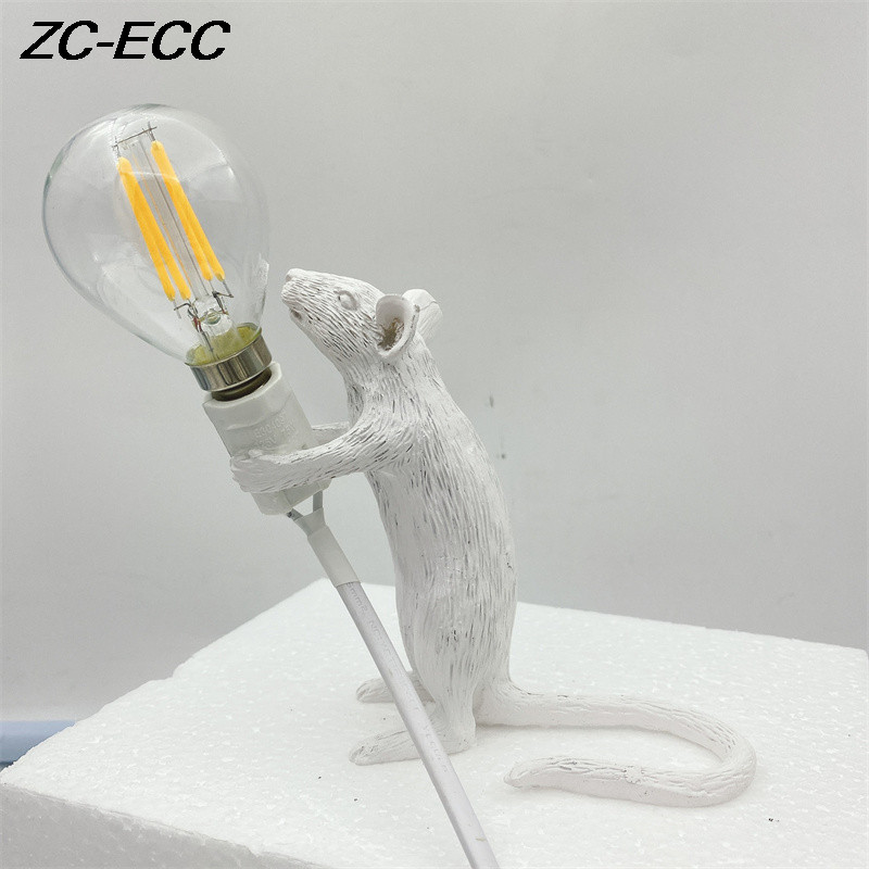 Nordic Mini Resin Mouse LED asztali lámpák nappaliba Hálószoba Éjjeli Asztali lámpa Aranyos Állat Egér Gyanta Éjszakai lámpák Lámpák