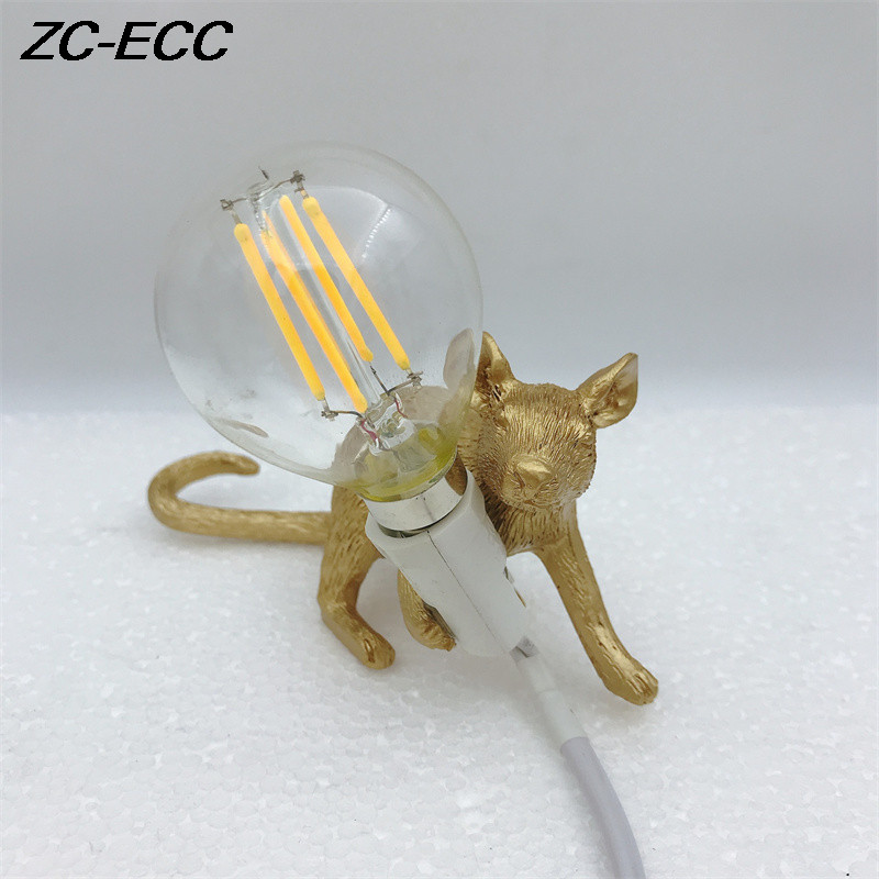 Nordic Mini Resin Mouse LED asztali lámpák nappaliba Hálószoba Éjjeli Asztali lámpa Aranyos Állat Egér Gyanta Éjszakai lámpák Lámpák