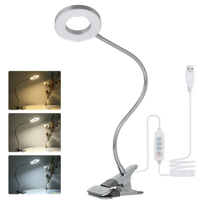 Stolová lampa Tomshine s klipom, USB, 48 LED diód, 3 farebnými režimami a 10 úrovňami jasu, stmievateľná, 360° flexibilná lampa na čítanie