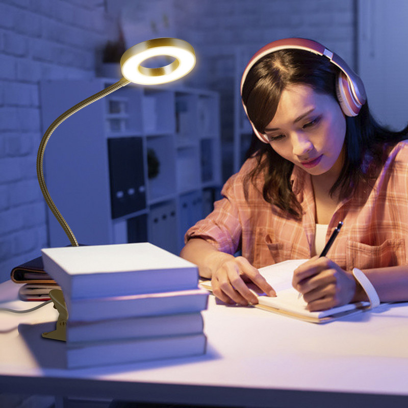 Tomshine Clip-on USB 48LEDs galda lampa ar 3 krāsu režīmiem un 10 spilgtumu acu kopšanas aptumšojams 360 elastīgs lasīšanas galda apgaismojums