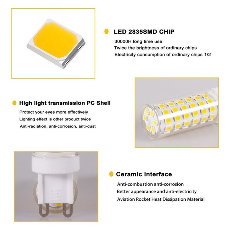 Parduodu LED G9 lemputes AC 220V 3W 5W 7W 2835 SMD Chip Keramikine LED lempute pakeisti Halogen G9 sietyno energijos taupymui