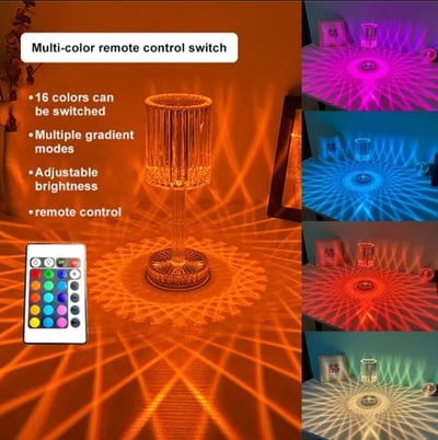 Lampă de masă cu LED-uri din cristal 3/16 culori Lampă tactilă de încărcare prin usb Lumini de atmosferă Lumină LED Noapte Dormitor Lampă de noptieră Home Crăciun Decor
