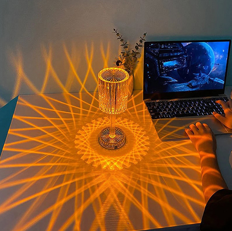 Lampă de masă cu LED-uri din cristal 3/16 culori Lampă tactilă de încărcare prin usb Lumini de atmosferă Lumină LED Noapte Dormitor Lampă de noptieră Home Crăciun Decor