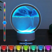 Smėlio tapybos stalo lempa LED 7 spalvų RGB smėlio kraštovaizdžio lempa 3D spalvinga judančio smėlio menė smėlio laikrodžio judesio ekranas greito smėlio namų dekoras