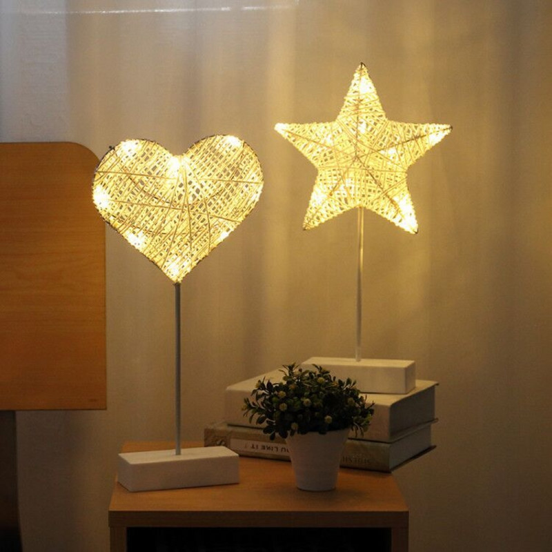 Rattan Weave Star/Moon Night Light Patareidel töötav laualamp Jõulukingitused Sisustus Elutuba Kodupeol öökapi laualamp