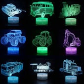 Excavare 3D Lampă de birou Mașini Vehicul Buldozer Tractor Lampă 3D 7 culori Lumină vizuală Led de noapte pentru copii Touch Usb Lampă de masă