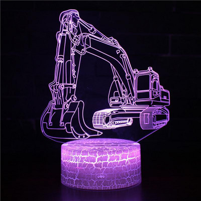 Excavare 3D Lampă de birou Mașini Vehicul Buldozer Tractor Lampă 3D 7 culori Lumină vizuală Led de noapte pentru copii Touch Usb Lampă de masă