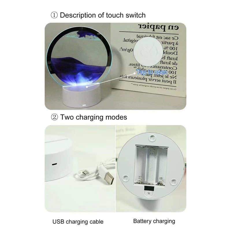 3D homokfestő asztali lámpák RGB színes színváltó homokóra éjszakai fény kreatív divat futóhomokos asztali lámpa ajándék