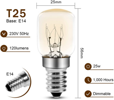 6 pakuotės lemputė T26 E14 25 / 15 W kaitrinė maža Edison mikrobangų krosnelei / orkaitei / šaldytuvui, šaldikliui / druskos lempai / kvapniam vaško degikliui