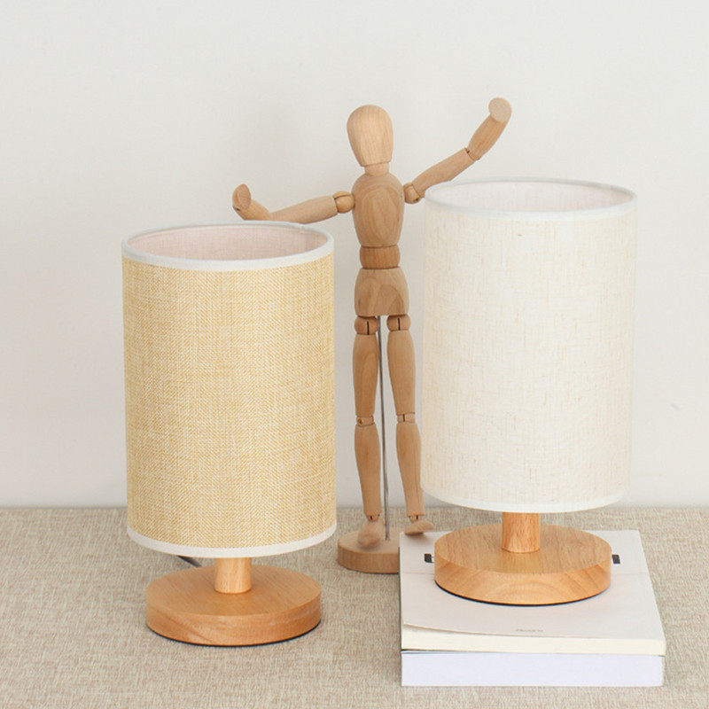 USB éjjeli asztali lámpa Modern LED asztali lámpa szövet ernyővel és fa alappal háztartási hálószoba díszekhez