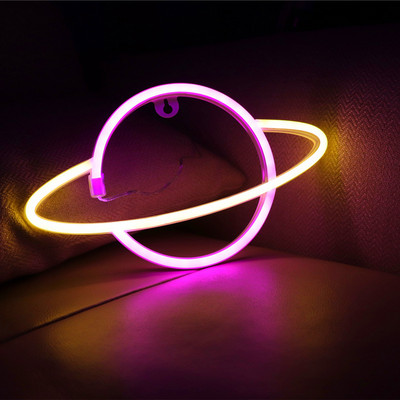 Planet LED lámpák Neonreklám hálószoba dekoráció Neonreklám éjszakai lámpa szobákhoz Fali művészeti bár Party USB vagy elemmel