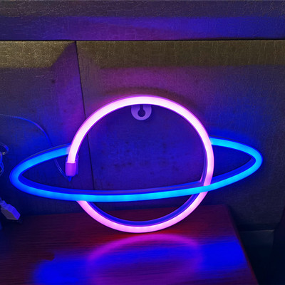 Planet LED lámpák Neonreklám hálószoba dekoráció Neonreklám éjszakai lámpa szobákhoz Fali művészeti bár Party USB vagy elemmel
