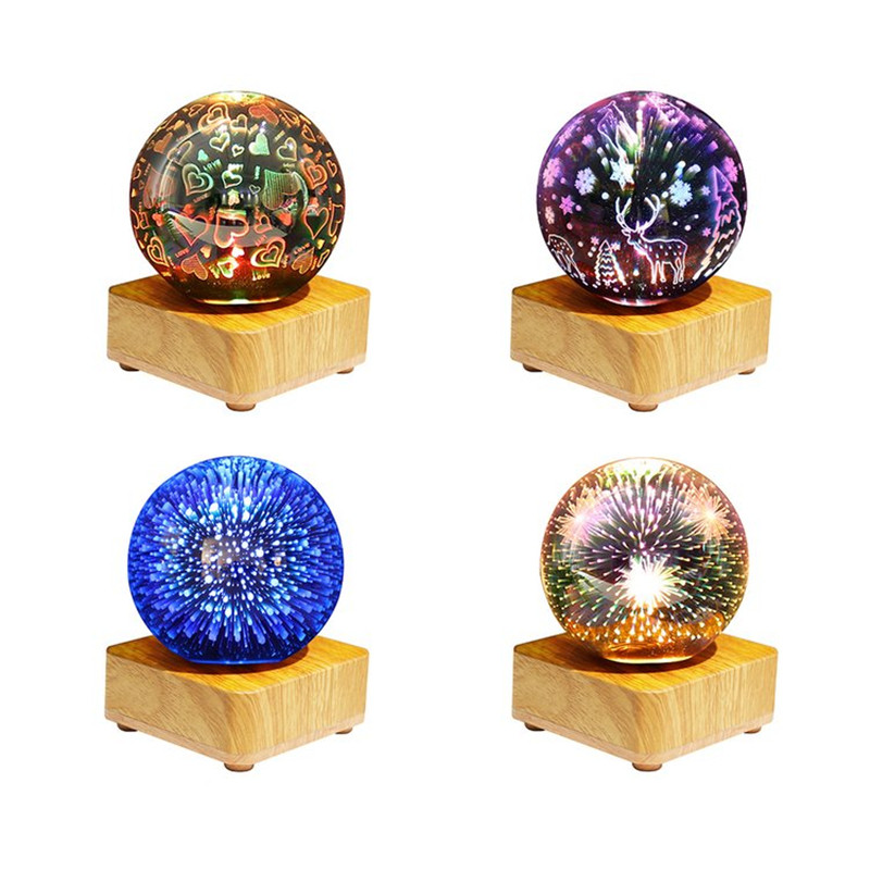 3D tűzijáték kristály golyós lámpa otthoni éjjeliszekrény romantikus hangulatú világító csillagos égbolt LED éjszakai lámpa