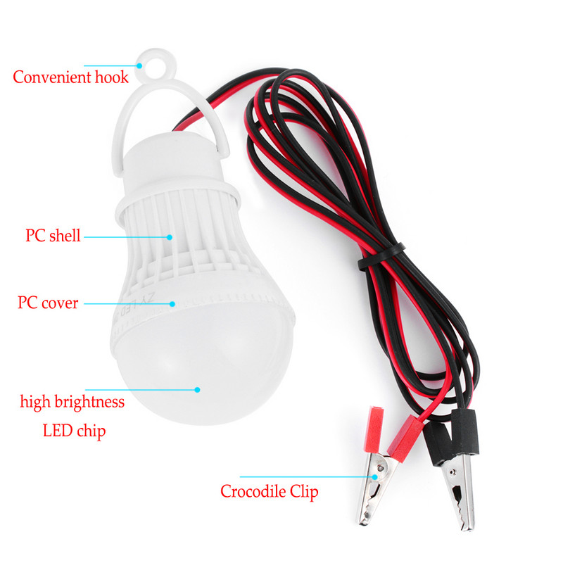 1vnt 120cm 12V didelės galios LED lempa Nešiojama LED lemputė 3W/5W/12W lauko nakčiai, skirta stovyklavimui saulės energijos medžioklei avarinio segtuko lemputė