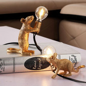 Modern Mini Resin Animal Rat Night Lights Nordic Small Mouse Aranyos LED asztali lámpák Otthoni Dekor Asztali lámpa Éjjeli világítótestek