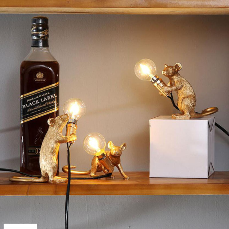 Modern Mini Resin Animal Rat Night Lights Nordic Small Mouse Aranyos LED asztali lámpák Otthoni Dekor Asztali lámpa Éjjeli világítótestek