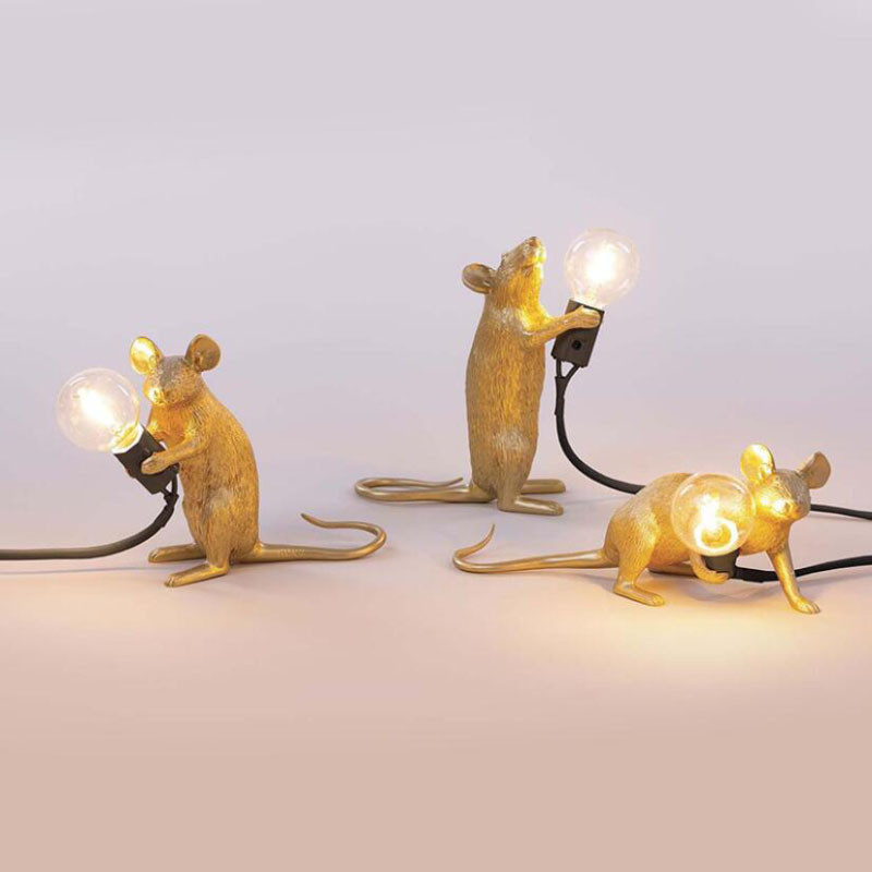 Modern Mini Resin Animal Rat Night Lights Nordic Small Mouse Aranyos LED asztali lámpák Otthoni Dekor Asztali lámpa Éjjeli világítótestek