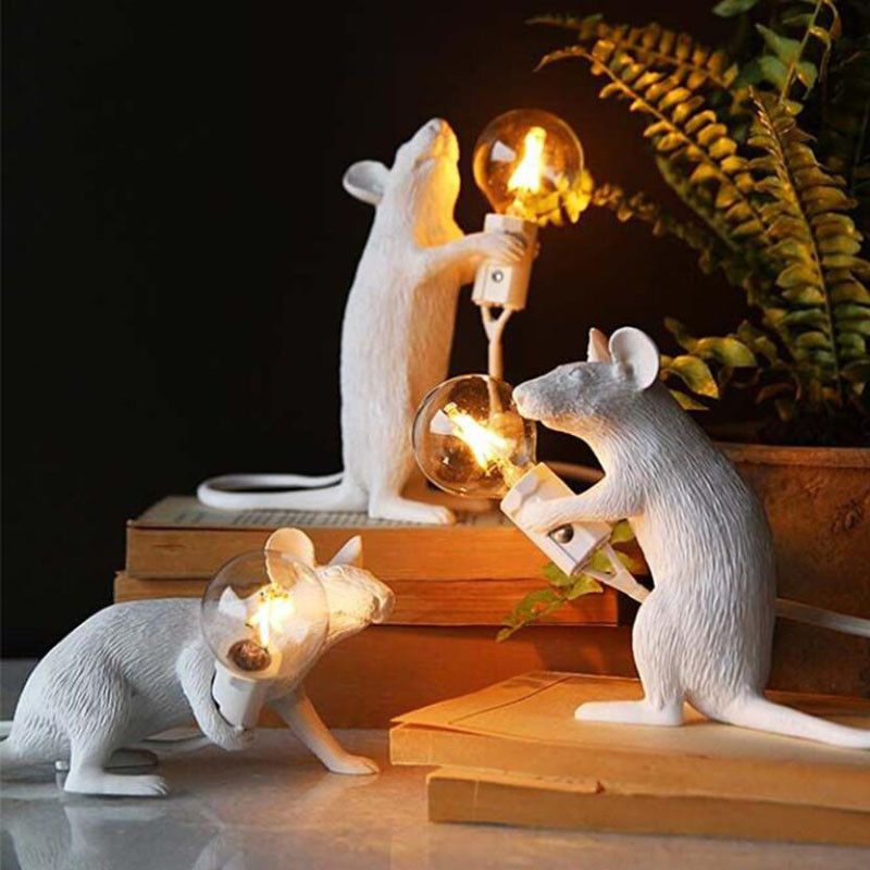 Modern Mini Resin Animal Rat Night Lights Nordic Small Mouse Aranyos LED asztali lámpák Otthoni Dekor Asztali lámpa Éjjeli világítótestek