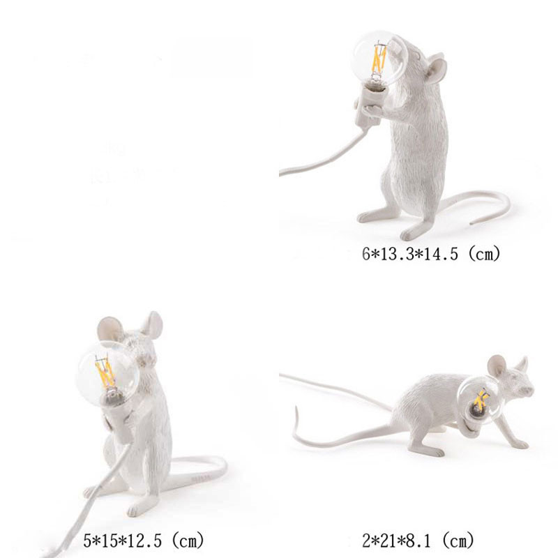Modern Mini Resin Animal Rat Night Lights Nordic Small Mouse Aranyos LED asztali lámpák Otthoni Dekor Asztali lámpa Éjjeli világítótestek