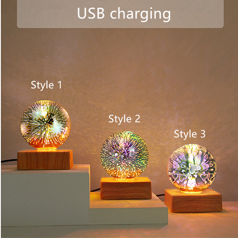3D uguņošanas kristāla lodīšu USB lampa mājas naktsgaldiņa atmosfērai, spīdoša zvaigžņota debess LED nakts gaisma