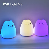 Lampă de birou cu pisică drăguță de desene animate în 7 culori Lumină de noapte cu atingere, alimentată cu baterii, din silicon moale, pentru decor dormitor pentru copii