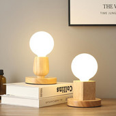 Ρετρό Ξύλο Επιτραπέζιο Φωτιστικό E27 Socket Vintage Βάση Φωτιστικό Επιτραπέζιας Βάσης EU Plug Διακοσμητικό φωτιστικό κομοδίνου Ξύλινη Βάση Επιτραπέζιο Φωτιστικό 220V 110V