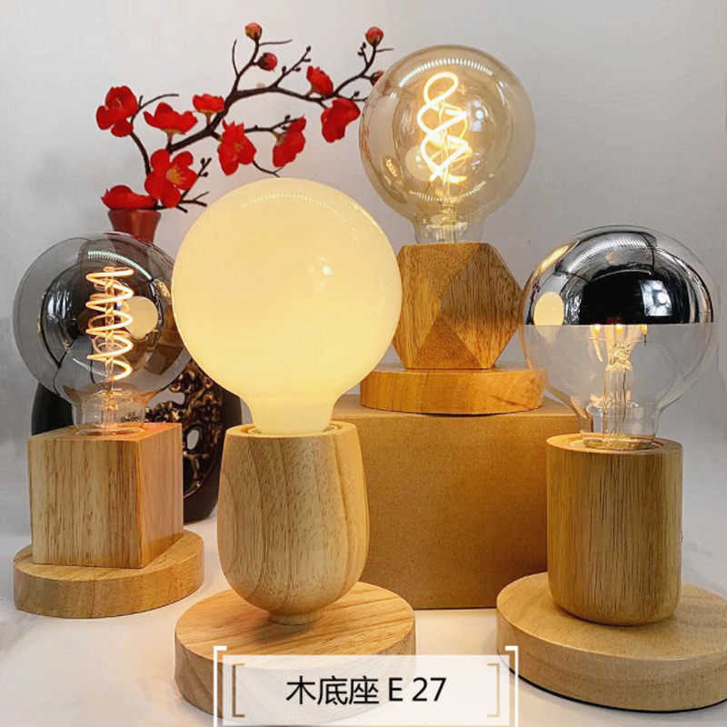 Retro puidust laualamp E27 pesa Vintage laualambi aluse hoidik EU pistik voodilambi sisekujundus puidust lauavalgusti 220V 110V
